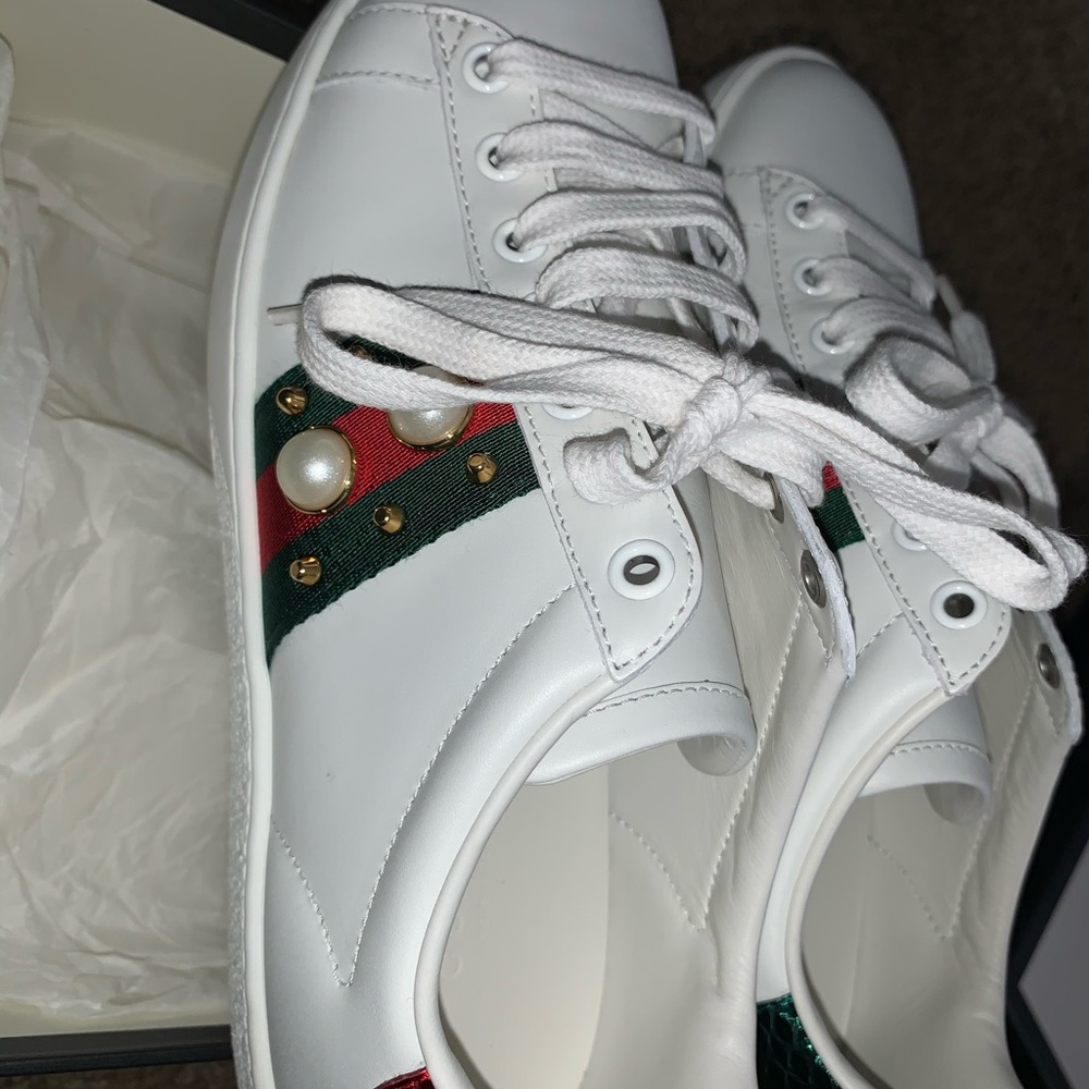 Gucci New Ace Studded Web Leather Sneakers